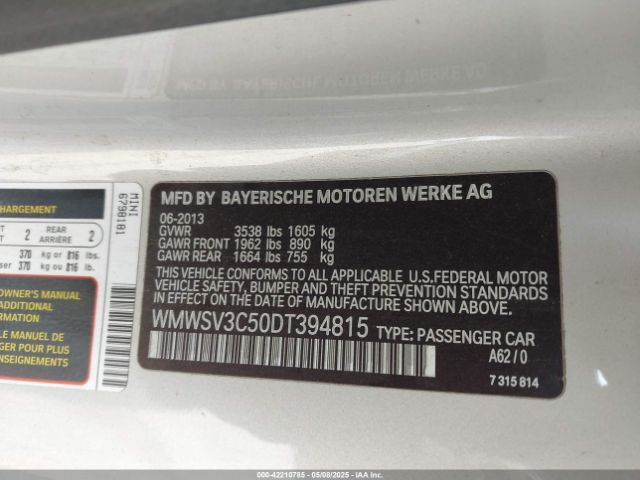 2013 MINI HARDTOP WMWSV3C50DT394815 Photo 8