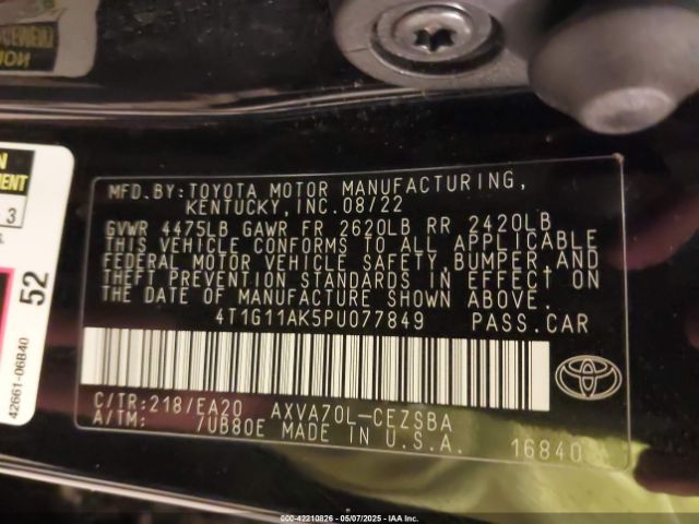 4T1G11AK5PU077849 Toyota CAMRY SE
