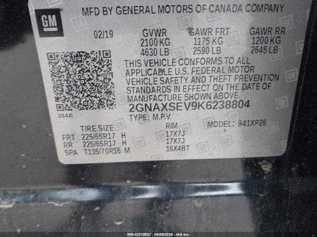2GNAXSEV9K6238804 Chevrolet EQUINOX LS
