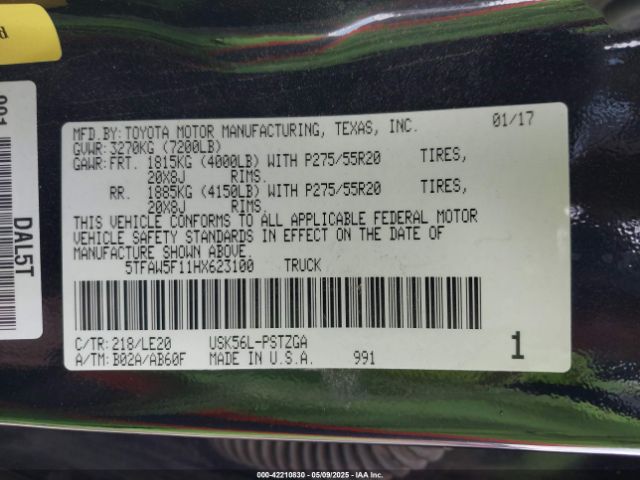 5TFAW5F11HX623100 Toyota Tundra Platinum 5.7l V8