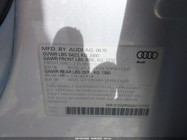 WA1C2AFP6GA012153 Audi Q5 2.0t Premium