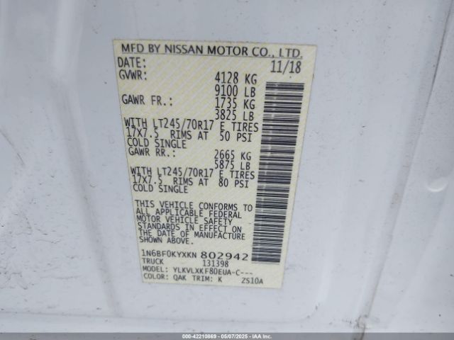 1N6BF0KYXKN802942 Nissan Nv Cargo Nv2500 Hd Sv V6