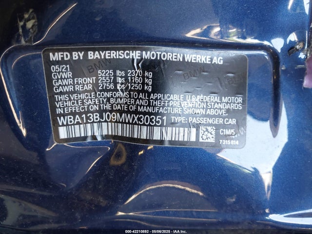 BMW 530I 2021 WBA13BJ09MWX30351 Image 9