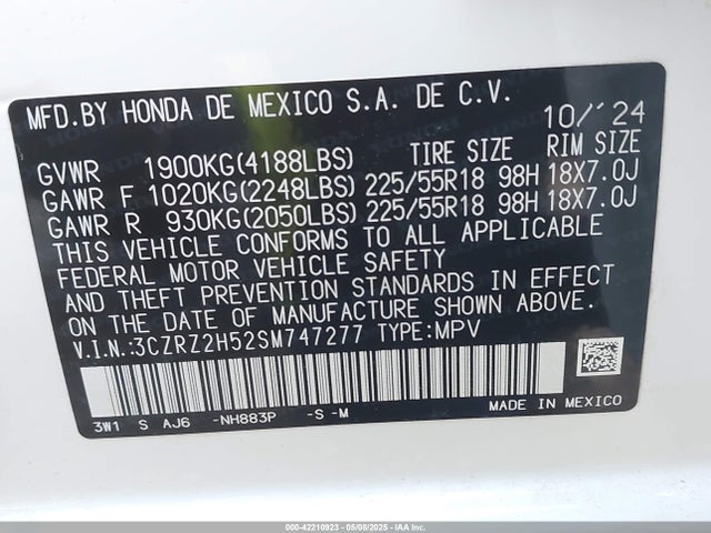 3CZRZ2H52SM747277 Honda k20z5