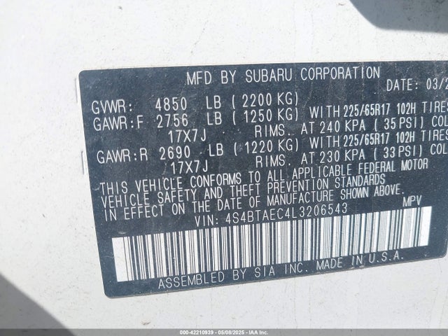 Subaru Outback Premium 2020 4S4BTAEC4L3206543 Image 9