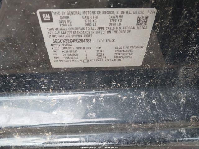 3GCUKSEC4FG204783 Chevrolet Silverado 1500 1lz