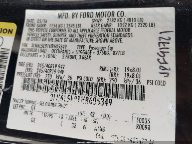 3LN6L5E91HR605349 Lincoln Mkz Reserve