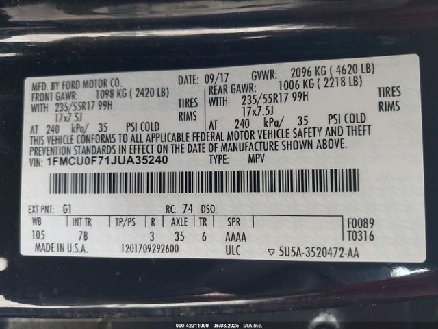 1FMCU0F71JUA35240 Ford 2.5l i-vct