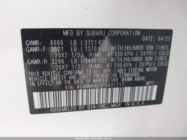 2023 SUBARU ASCENT 4S4WMAWD5P3437317 Photo 8
