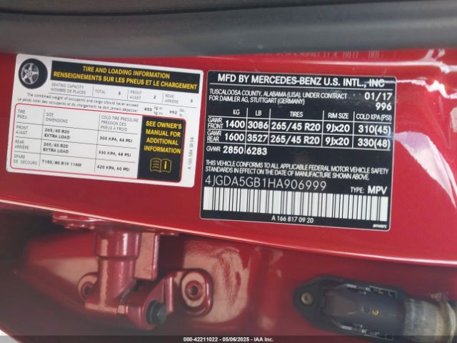 4JGDA5GB1HA906999 Mercedes-Benz m276