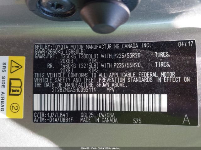 2T2BZMCA5HC095114 Lexus RX 350