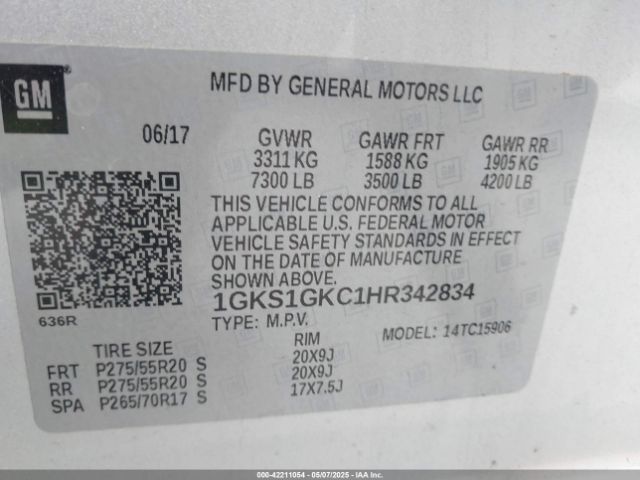 2017 GMC YUKON XL 1GKS1GKC1HR342834 Photo 8