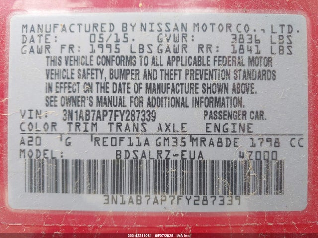 3N1AB7AP7FY287339 Nissan SENTRA SR