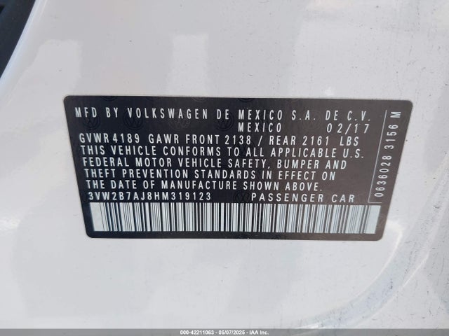 3VW2B7AJ8HM319123 Volkswagen Jetta 1.4t S