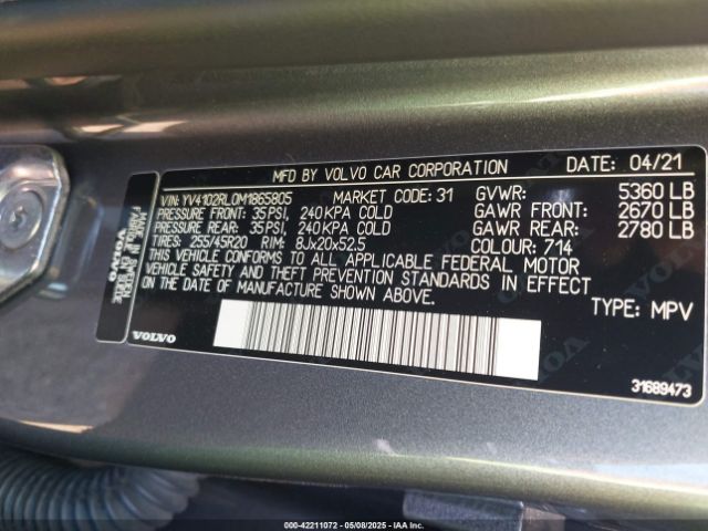 YV4102RL0M1865805 Volvo Xc60 T5 Inscription