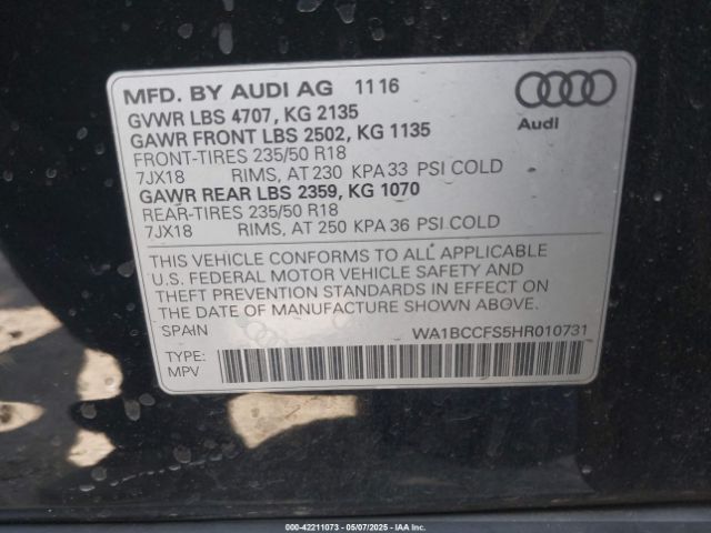 WA1BCCFS5HR010731 Audi Q3 2.0t Premium