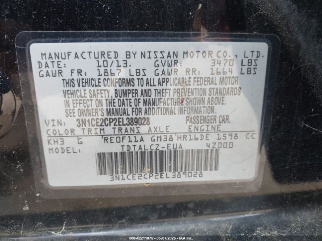 3N1CE2CP2EL389028 Nissan Versa Note S Plus
