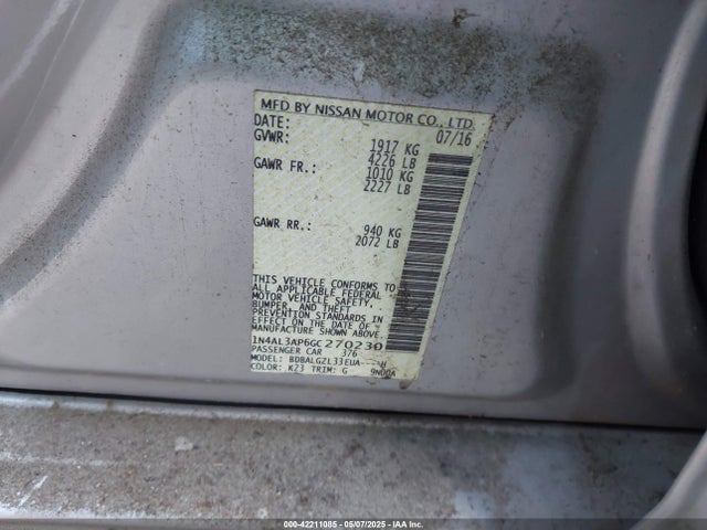 1N4AL3AP6GC270230 Nissan Altima 2.5 S