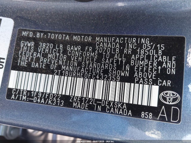 2T1BURHE0FC432359 Toyota Corolla S Plus
