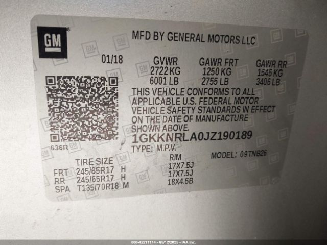 1GKKNRLA0JZ190189 GMC Acadia Sle-1