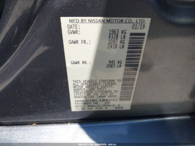 1N4BL4CV8KC184092 Nissan Altima 2.5 Sr