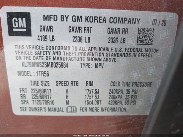 KL79MMS23MB025984 Chevrolet Trailblazer Fwd Ls