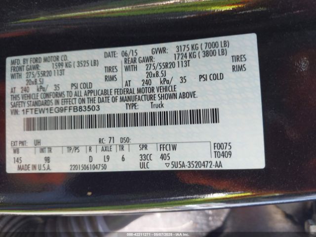 1FTEW1EG9FFB83503 Ford F-150 Platinum