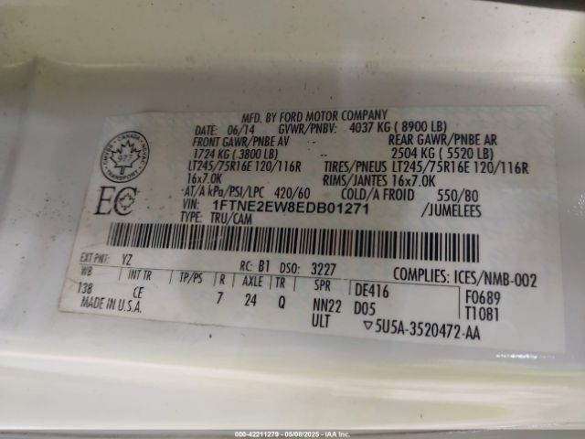 1FTNE2EW8EDB01271 Ford E-250 Commercial