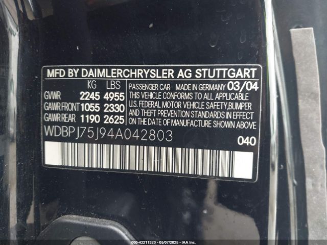 2004 MERCEDES-BENZ CL 500 WDBPJ75J94A042803 Photo 8