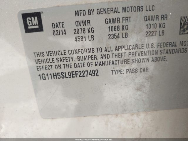 1G11H5SL9EF227492 Chevrolet Malibu 1lz