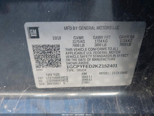1GCPYFED2KZ152401 Chevrolet l84 - di, dfm, alum, gen 5, var 2