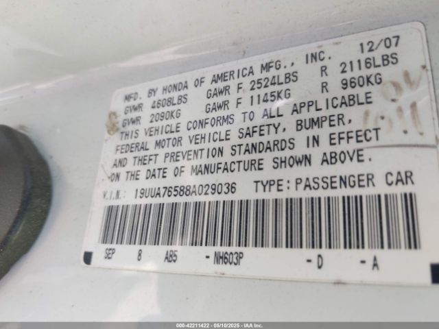 2008 ACURA TL 19UUA76588A029036 Photo 8