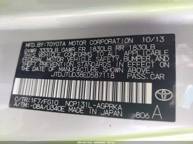 JTDJTUD38ED587118 Toyota Yaris Le (tmc/cbu Plant)