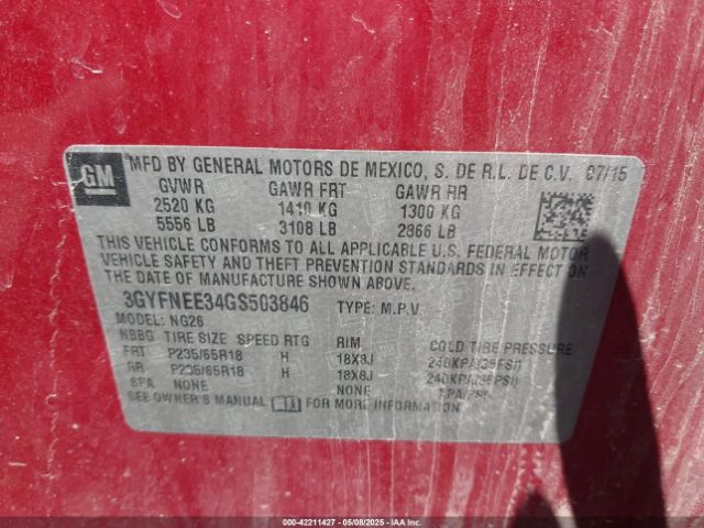 3GYFNEE34GS503846 Cadillac Srx Luxury Collection