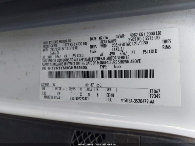 1FTYR1YM0GKB55605 Ford Transit-250