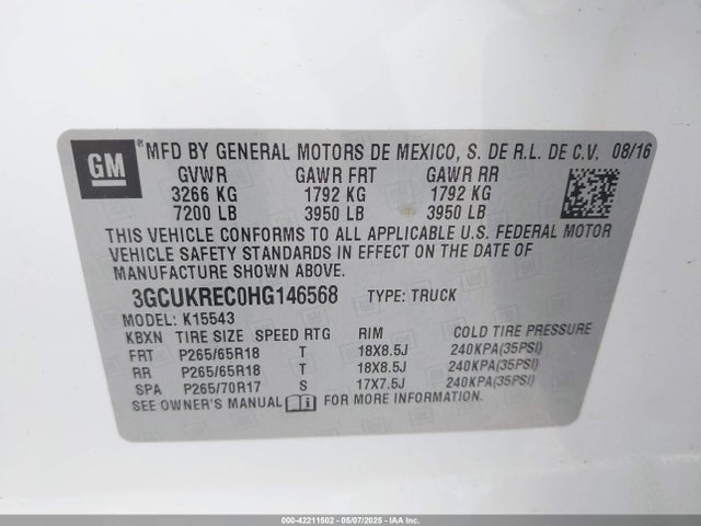 3GCUKREC0HG146568 Chevrolet Silverado 1500 2lt
