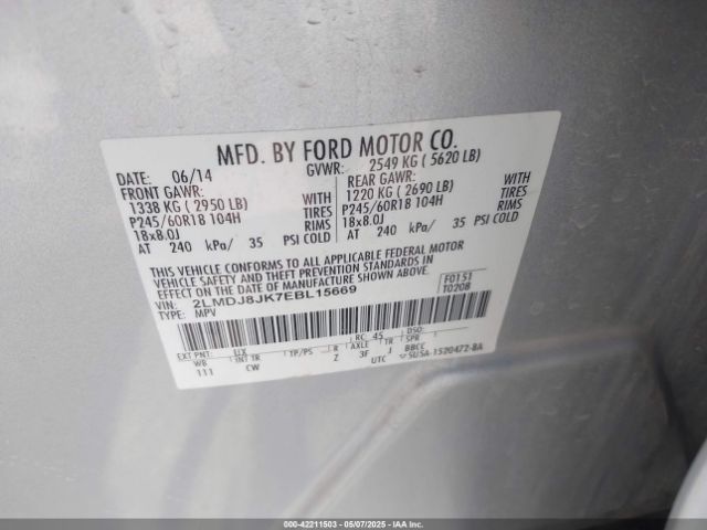 2LMDJ8JK7EBL15669 Lincoln MKX