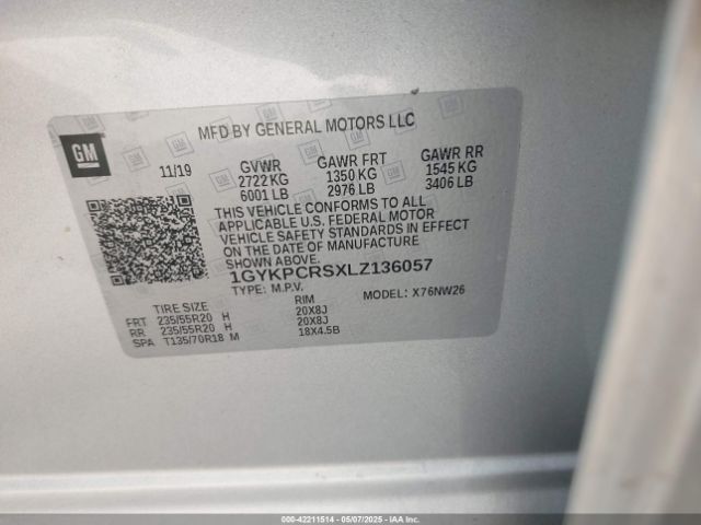 1GYKPCRSXLZ136057 Cadillac Xt6 Fwd Premium Luxury