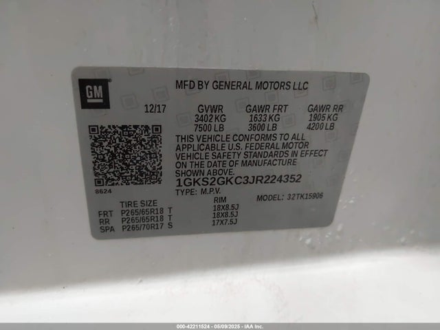 1GKS2GKC3JR224352 GMC l83 - spark ignited direct injection, variable valve timing, afm, e85 max, alum