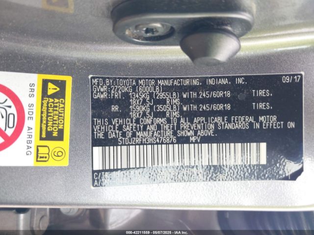 2017 TOYOTA HIGHLANDER 5TDJZRFH3HS476876 Photo 8