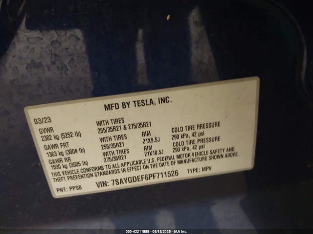 2023 TESLA MODEL Y 7SAYGDEF6PF711526 Photo 8