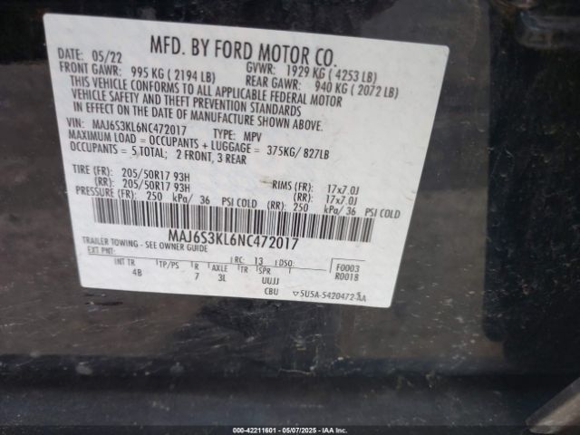 MAJ6S3KL6NC472017 Ford Ecosport Titanium
