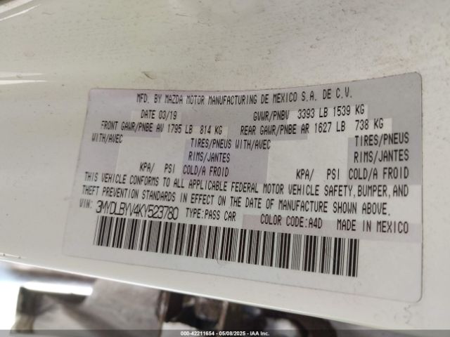 3MYDLBYV4KY523780 Toyota YARIS LE