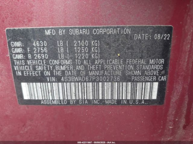 4S3BWAD67P3002736 Subaru Legacy Premium