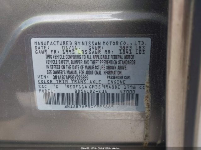 3N1AB7AP5GY225889 Nissan SENTRA SV