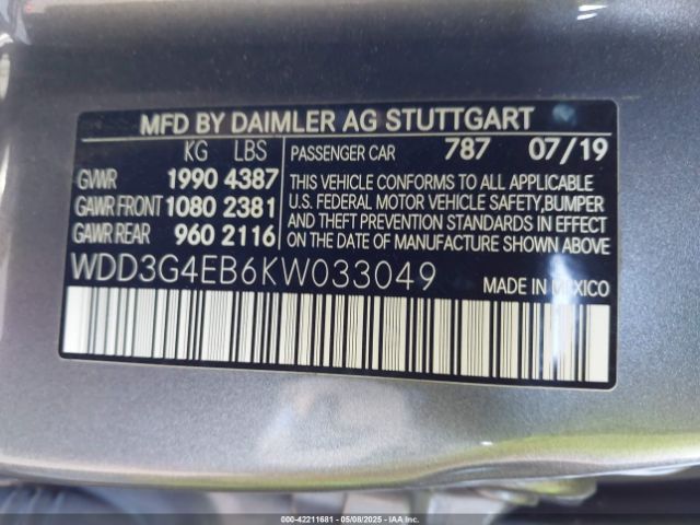 WDD3G4EB6KW033049 Mercedes-Benz A 220