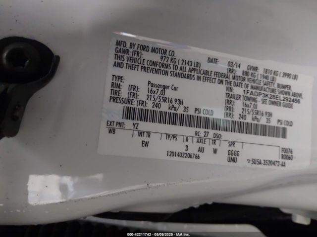 1FADP3K28EL292456 Ford FOCUS SE