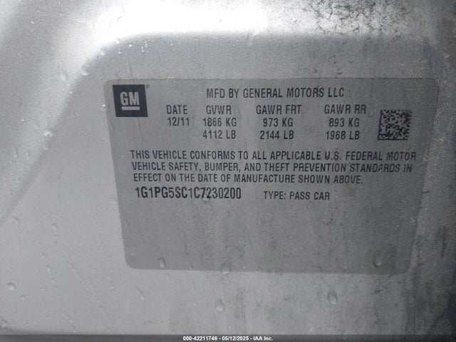 Продаж на аукціоні авто 2012 Chevrolet Cruze 2lt, vin: 1G1PG5SC1C7230200, номер лоту: 42211746