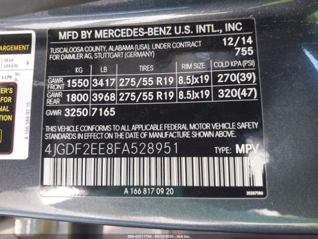 4JGDF2EE8FA528951 Mercedes-Benz Gl 350 Bluetec 4matic