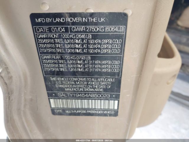 2004 LAND ROVER DISCOVERY SALTY19454A850023 Photo 8